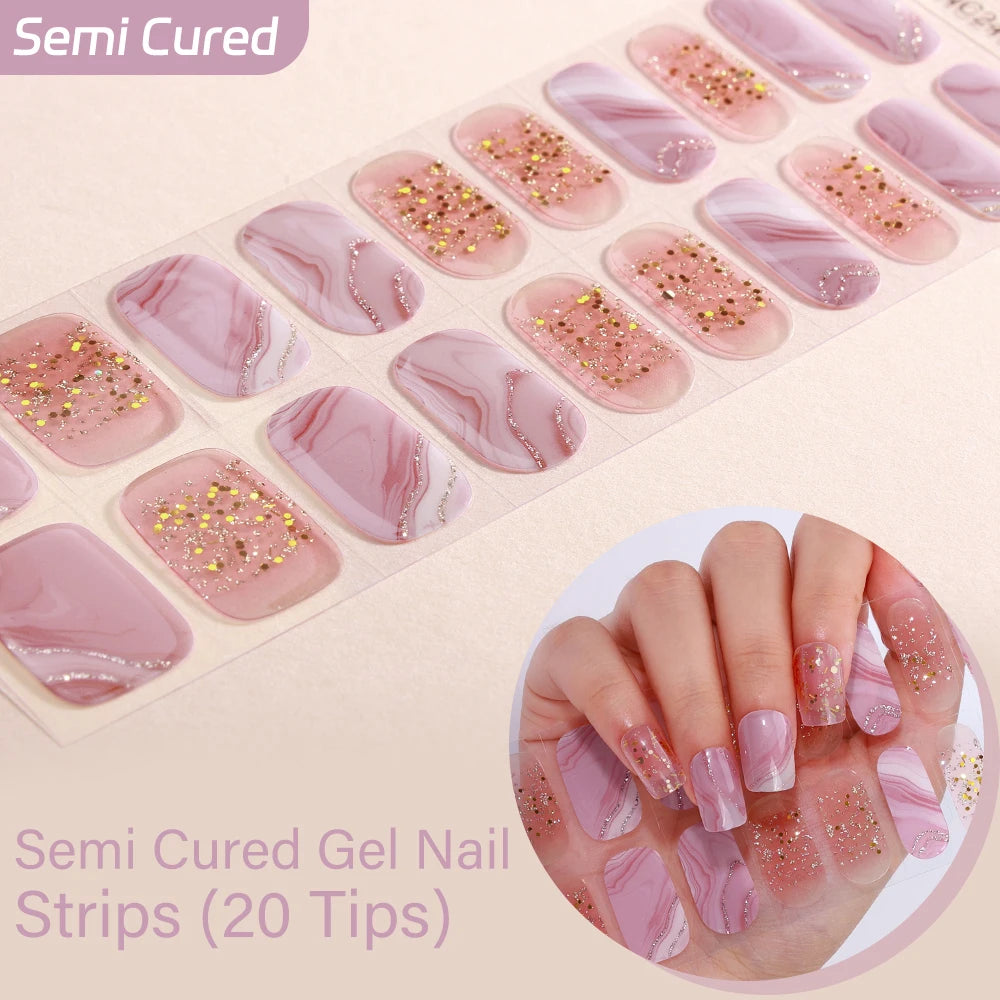 20Tips Clover Semi Cured Gel Nail Stickers Summer Series Flower Art Qme NC240198