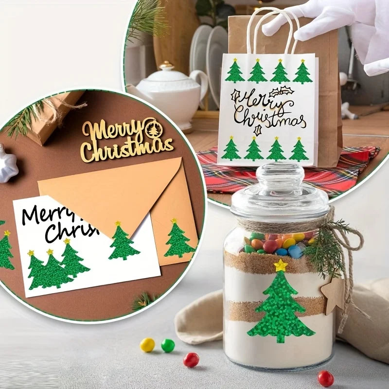 1000 sheets/2 rolls mixed Christmas sticker roll, laser green Christmas tree plus red Christmas hat self-adhesive sticker roll Qme