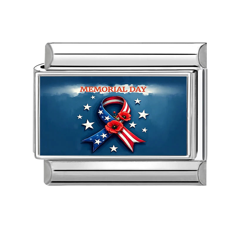 Original Design American Memorial Day Series Fresh Flower Italian Charm Links Fit 9MM Stainless Steel Bracelets DIY Making Gifts Qme Style 4