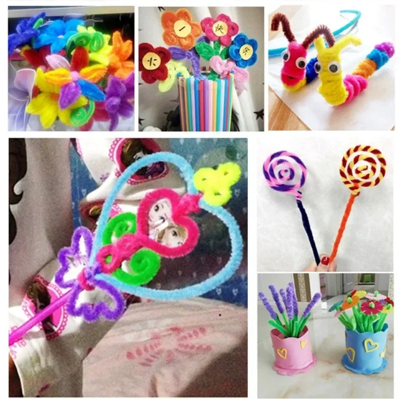 100/200/300PCS Colorful Chenille Stems DIY Wired Twist Stick Hair Strip Kids Handmade Educational Toys Qme