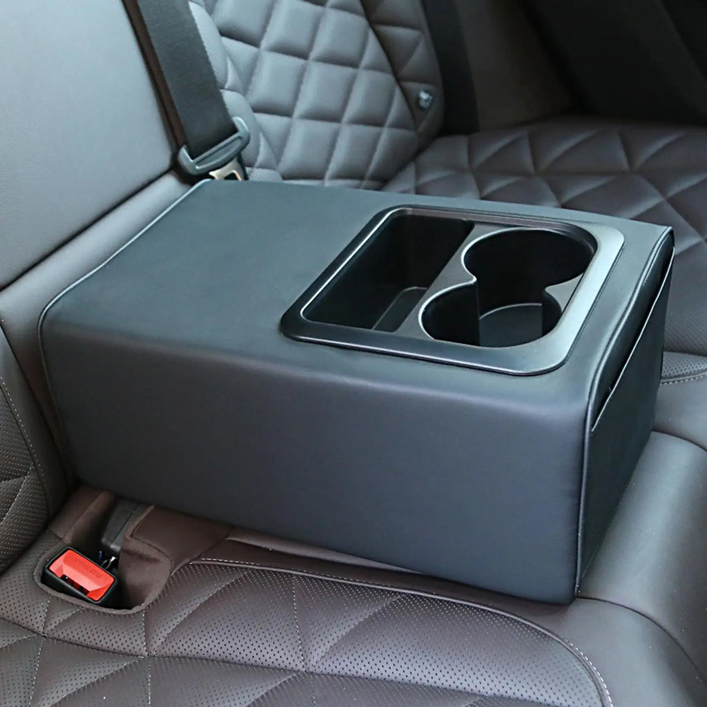 Armrest box booster pad Universal Rear Seat Armrest Console Box with Cup Holders Backseat Center Console with Double Pockets Qme
