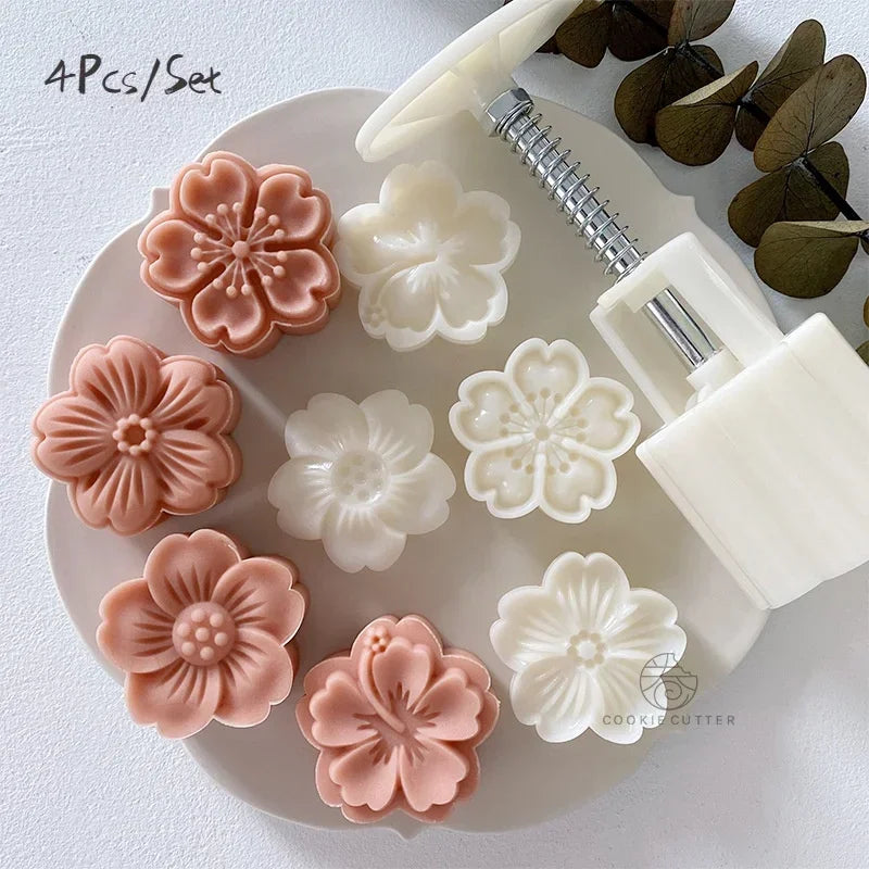 4pcs/set Cherry Blossom Rose Pattern Silicone Mold Cake Chocolate Candy Home Kitchen Cake Molds Handmade DIY Candle Soap Mould Qme