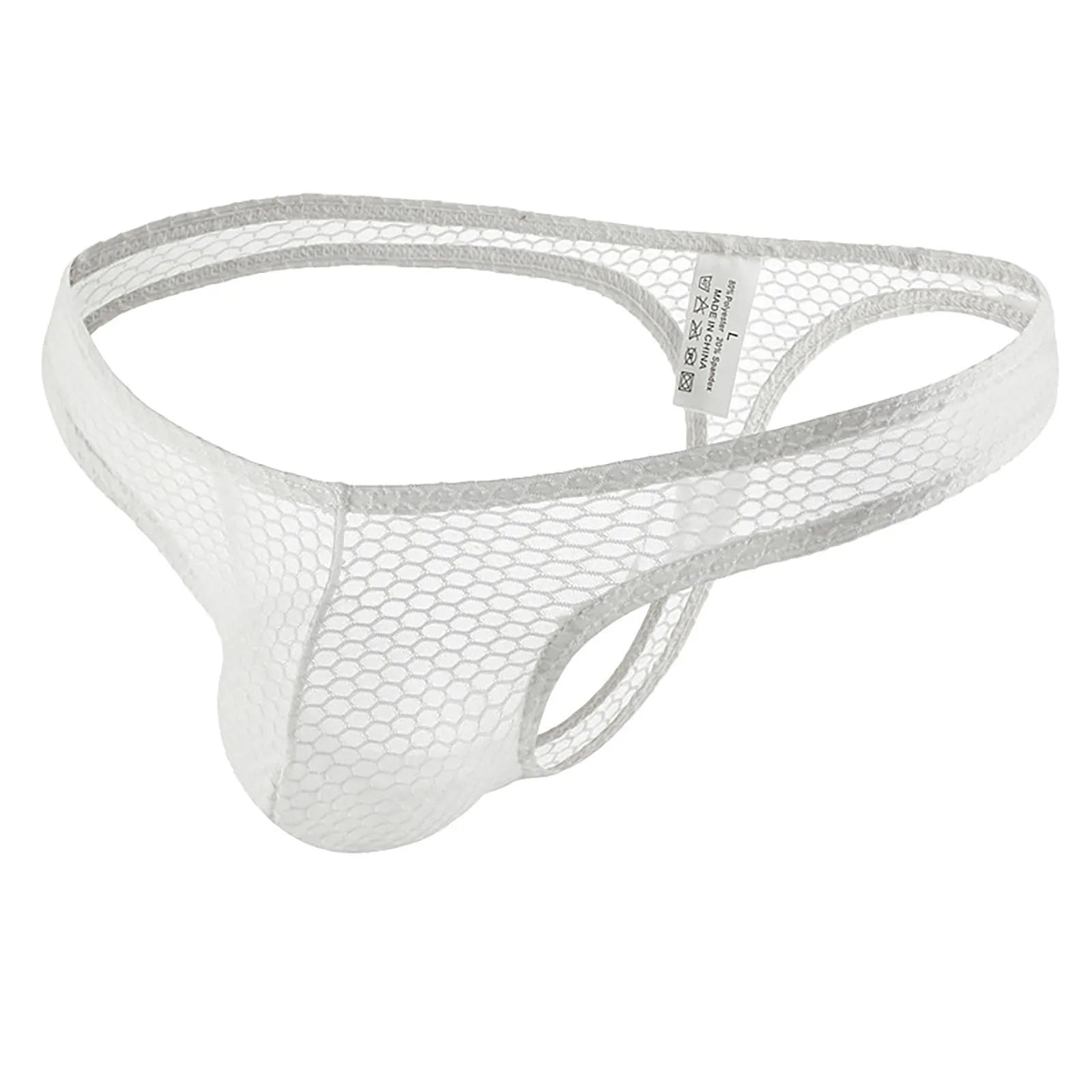 Male Thin Hollow Out Sexy Transparent Briefs Mesh Breathable Underwear Perspective Underpants Slips Homme Erotic Panties Qme White XL