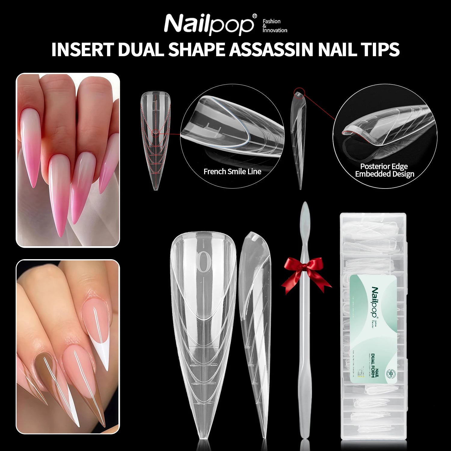 Nailpop Nail Dual Forms 15Sizes Stiletto Extension Gel Full Cover Qme