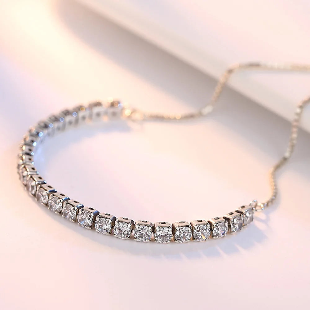 Cute nice 925 Sterling Silver Bracelet Elegant Zircon Crystal Chain for Women Fashion Noble Engagement Wedding Hot Gift Qme