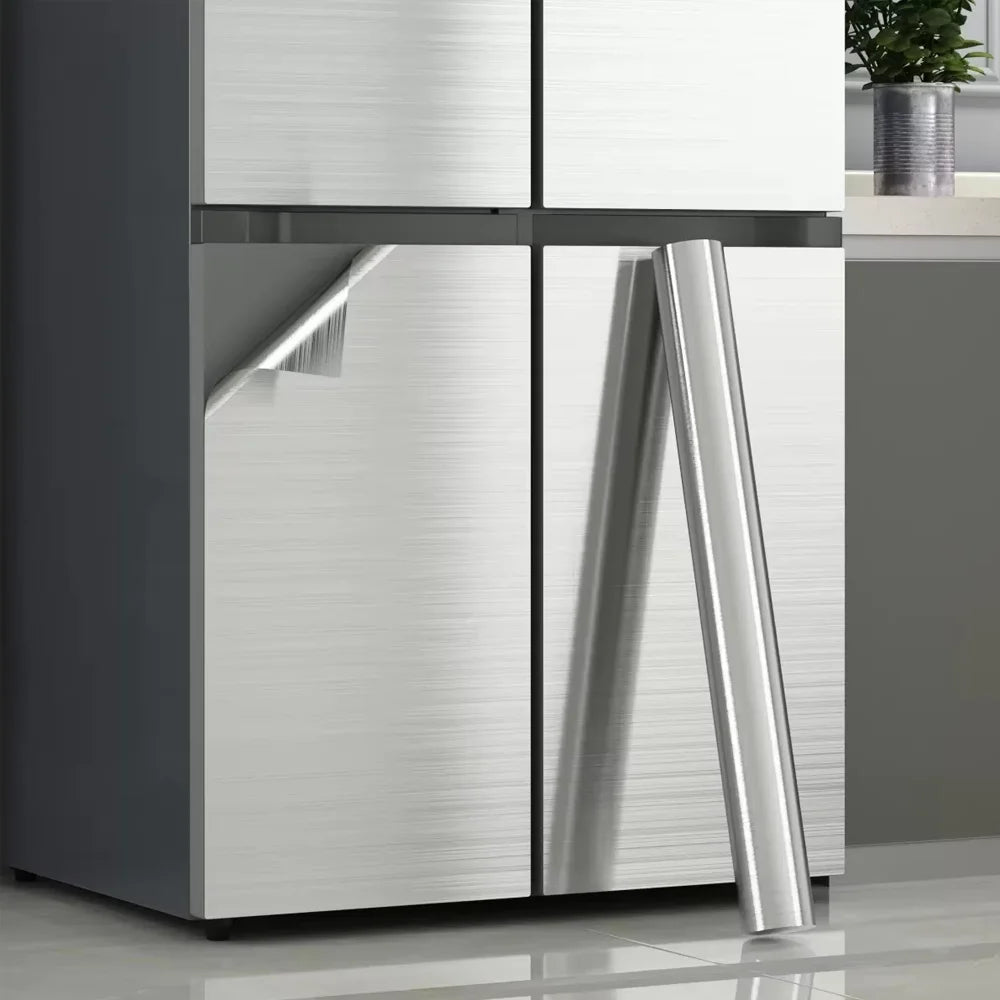 Premium Brushed Silver Stainless Steel PVC Vinyl Waterproof & Oil-Proof Removable Wallpaper Film for Kitchen & Elevator Decor Qme