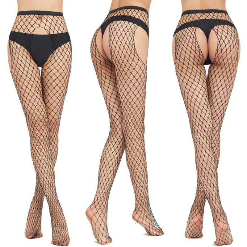 Women Sexy Erotic Lingerie Tights Lolita Long Fishnet Open Crotch Qme C