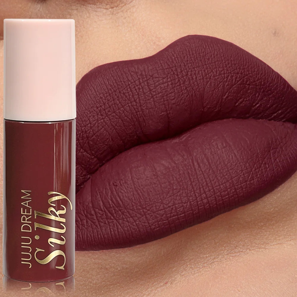 Waterproof Wine Red Matte Lip Gloss Long Lasting Velvet Lipstick Qme