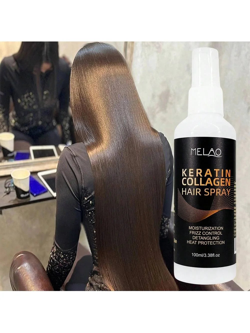 MELAO Collagen & Keratin Hair Spray - Repairing & Strengthening Leave-In Conditioner with Heat Protection for Damaged Hair Qme