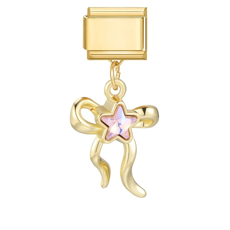 Fashion Flowers Rose Zircon Bowknot Butterfly Golden Italian Charm