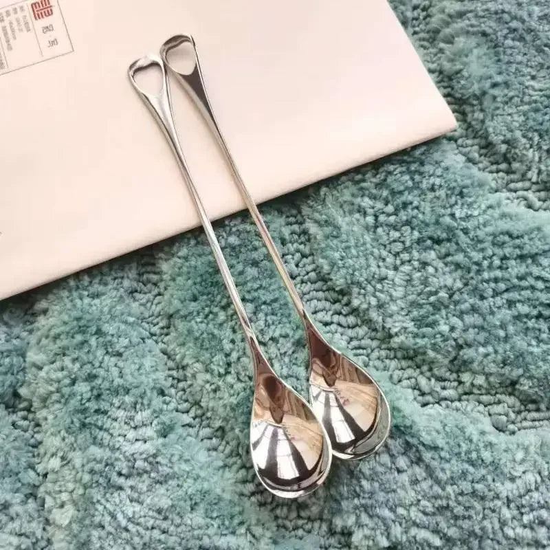 2PCS Stainless Steel Coffee Spoon Long Handle Ice Cream Dessert Tea Spoon For Picnic Drinkware Tableware Kitchen Supply Qme