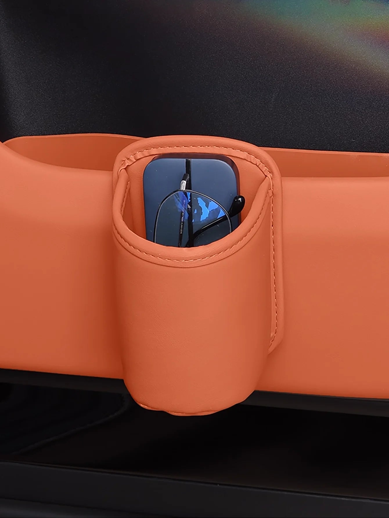 PU Leather Car Cup Holder Storage 2-in-1 Beverage Box High-end Mobile Qme