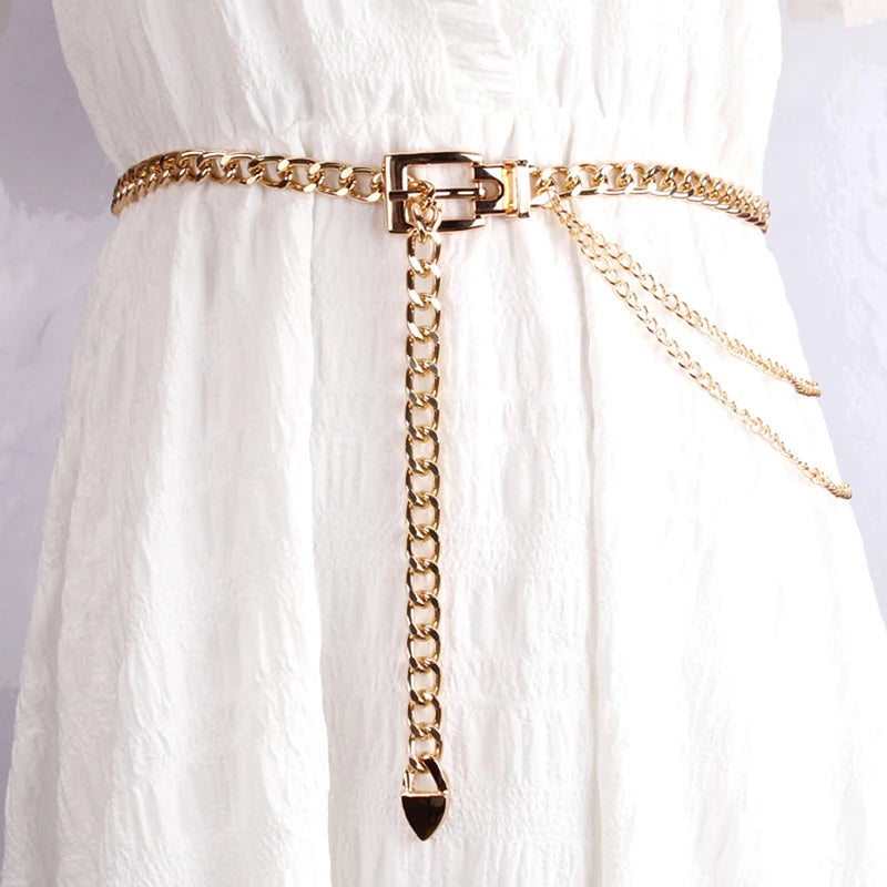 Multi Layer Metal Chain Belts Women Waistbands Long Tassel Waist Qme