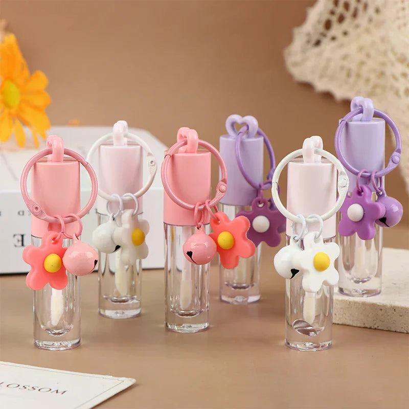 Pink Heart-shaped Lip Enamel Tube Keychain Brush Rod Gloss Empty Qme