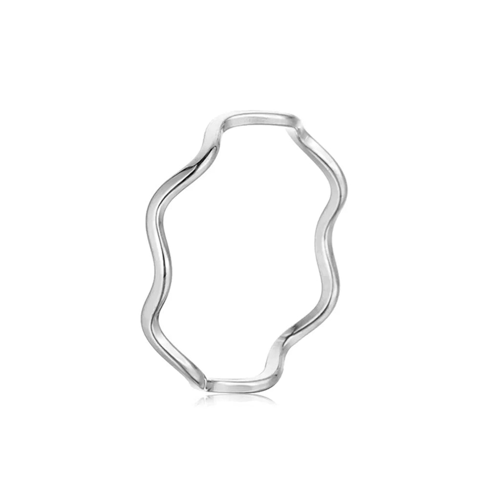 Fashion Simple Wave Ring Stainless Steel Women‘s Vintage Geometric Line Finger Rings Wedding Jewelry Gift for Lover Couple New Qme green 10