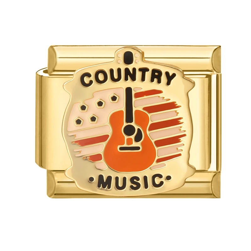 2026 New Golden Cowboy Horse Cowgirls Boots Hat Guitar Star Car Italian Charm Fit 9mm Stainless Steel Bracelet Jewelry DIY Gifts Qme Style 4