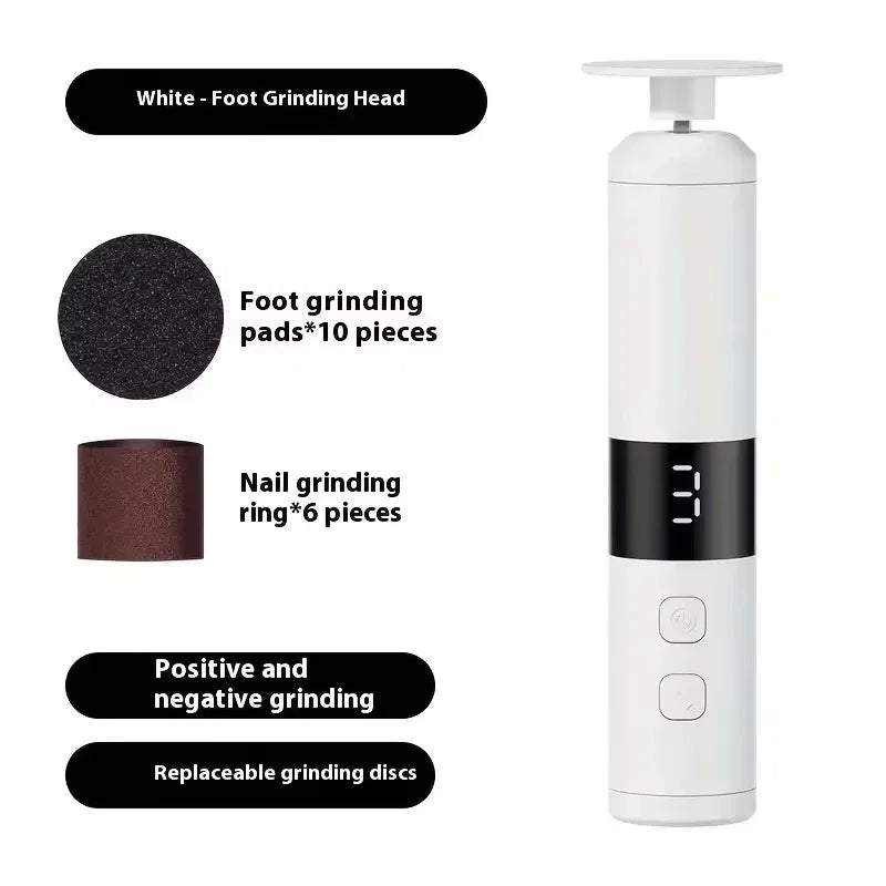 Electric 2-in-1 Foot Grinder And Nail Grinder Foot And Hand Care Equipment With 3-speed Adjustment Usb Charging Foot Grinder Qme white