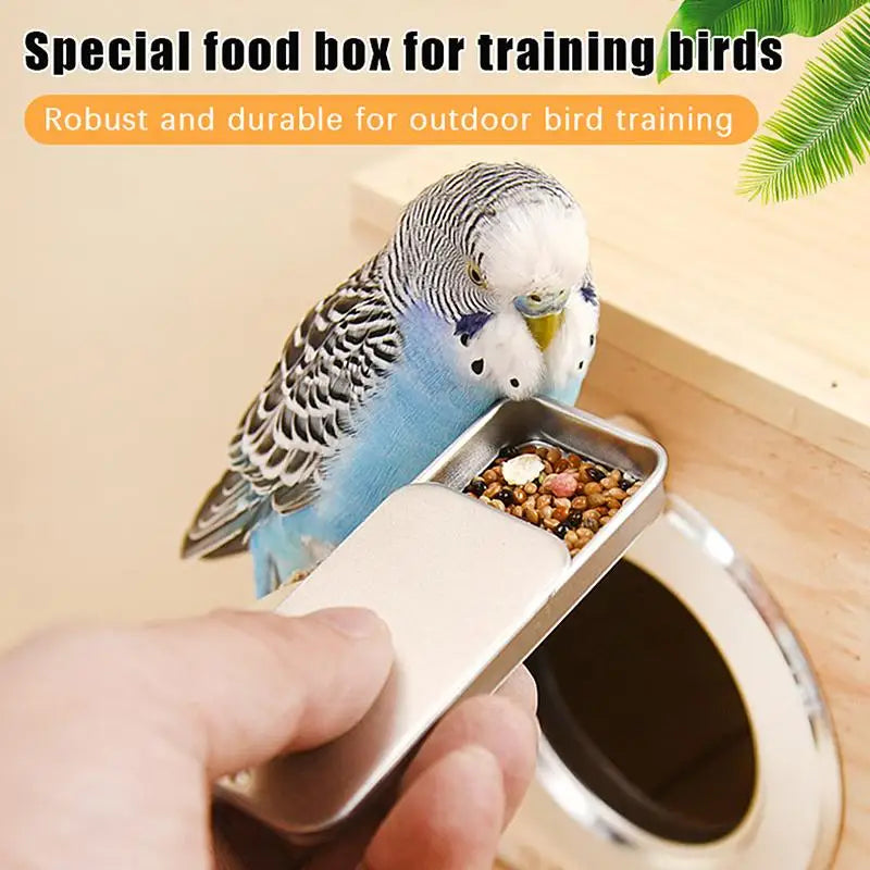 Mini Iron Can Bird Food Storage Box Portable Compact Parrot Feeder Qme