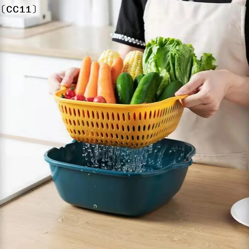 2in1 Kitchen Drain Basket Storage Multifunctional Wash Drainer Qme