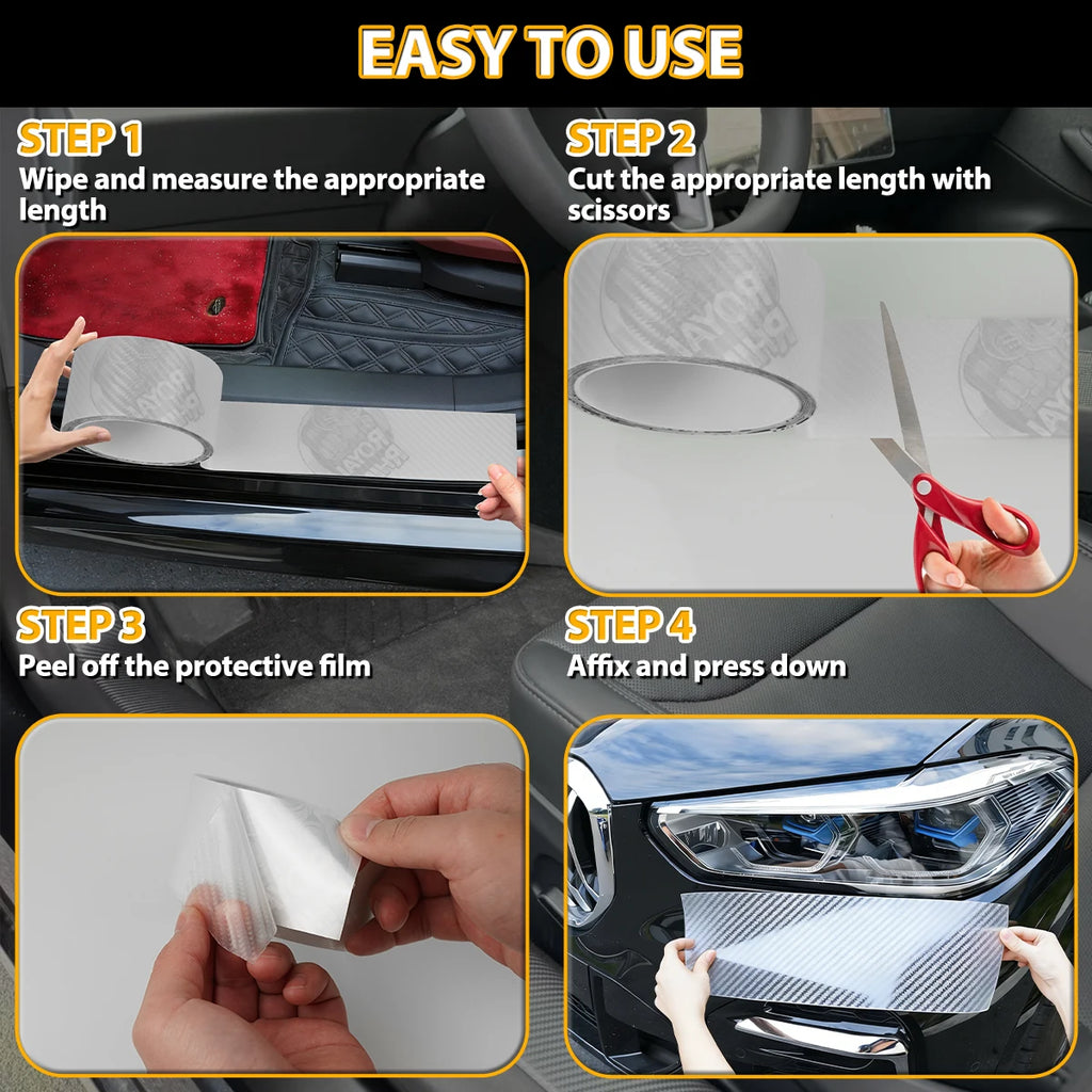 High Quality K5D Transparent Carbon Fiber Car Door Protector Stickers Anti Scratch Tape Auto Trunk Sill Scuff Protector Film Qme