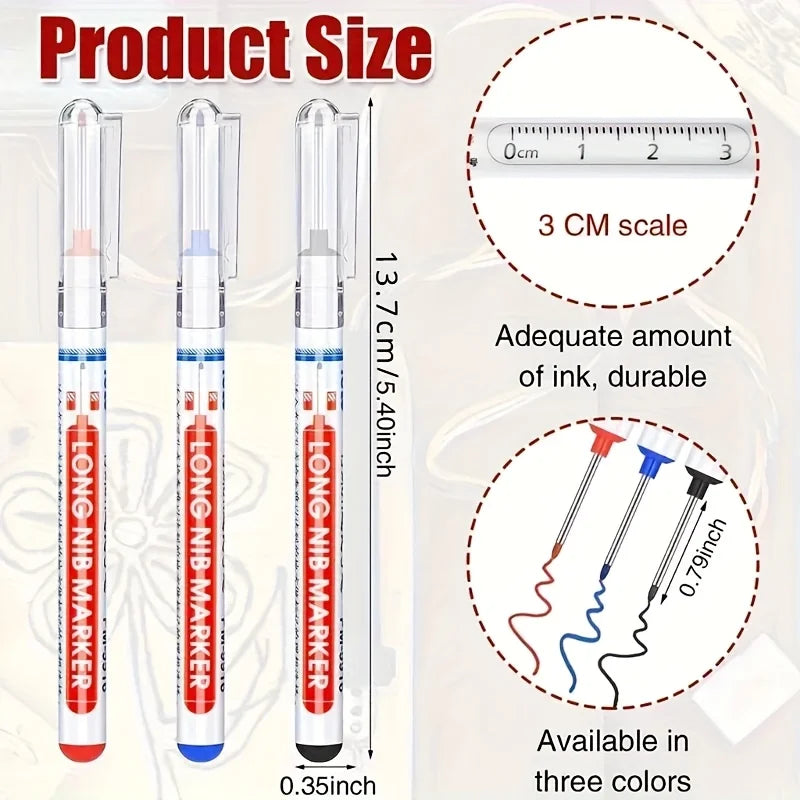 12Pcs/Set Multi-Purpose 20mm Deep Hole Long Nib Head Marker For Metal Perforating Pen Waterproof Bathroom Woodworking Decor Tool Qme