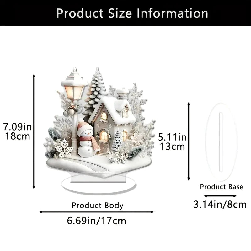 2D Elegant Acrylic Christmas Decoration Snowhouse & Reindeer Scene Home Office Ornaments Festive Warm Party Gift Photo Props Qme D