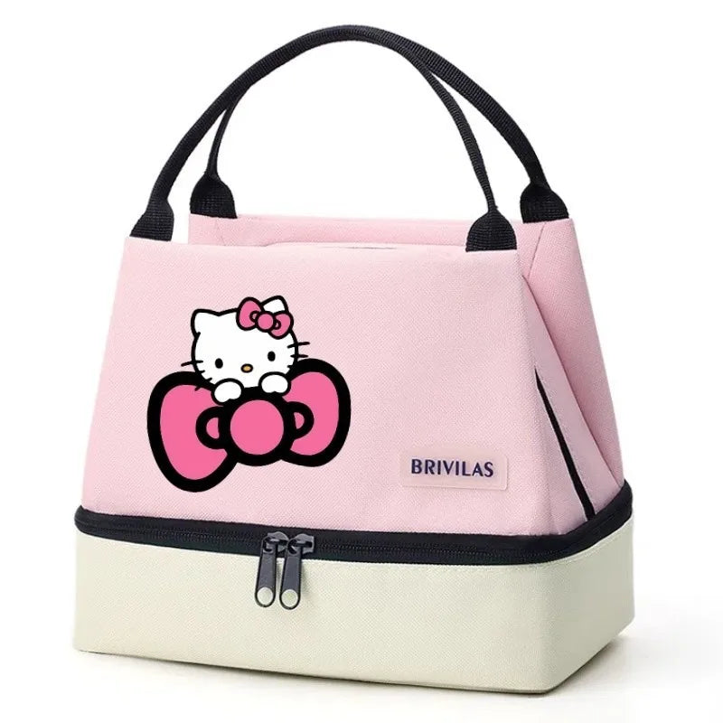 Hello Kitty Block Print Double Layer Insulated Lunch Bag Portable Qme 656 M