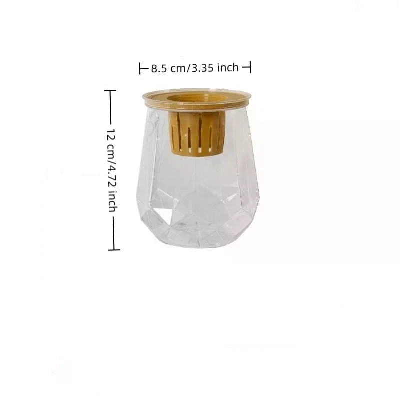 Mini Self Watering Flower Pot Fish Tank Transparent Plastic Plant Pots Self Watering Planter Pot Vase For Home Decoration Qme