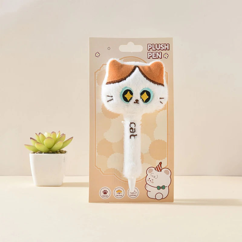 Creative Cute Cat Plush Gel Pens Black Quick-drying Click Pen School Qme A1