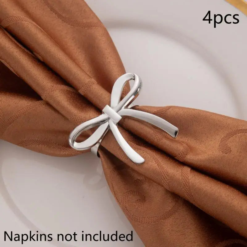 Gold Bow Napkin Ring Reusable Holder Suitable Valentine's Day Parties Qme A2