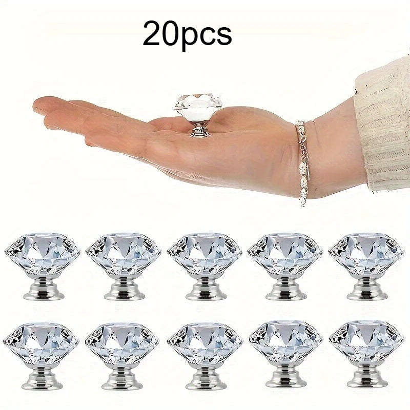Diamond Crystal Cabinet Knobs, Clear Glass Drawer Pull Handles With Screws For Dresser Wardrobe Cupboard Qme 20pcs