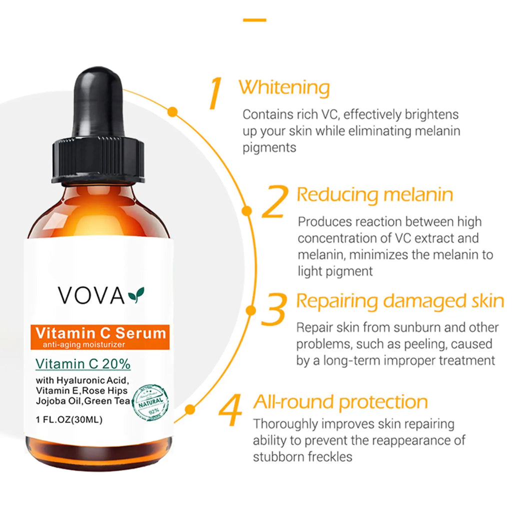 20% Vitamin C Liquid Serum Anti-aging Whitening VC Hyaluronic Acid Face Serum Brighting Moisturising Fade Fine Lines Skin Care Qme