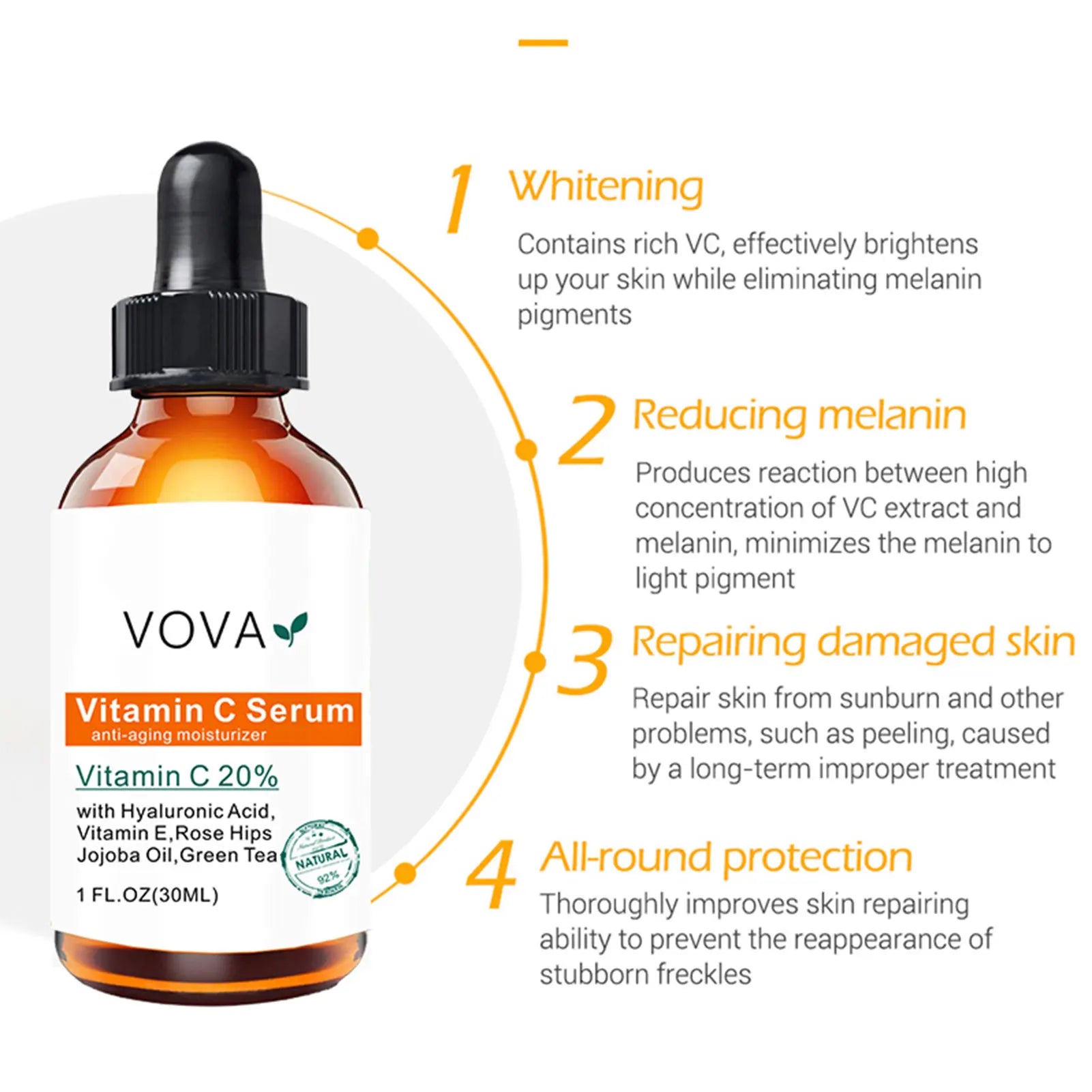 20% Vitamin C Liquid Serum Anti-aging Whitening VC Hyaluronic Acid Face Serum Brighting Moisturising Fade Fine Lines Skin Care Qme