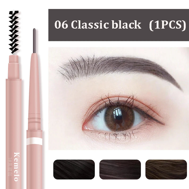 1.5mm Ultra Fine Double-Ended Eyebrow Pencil Automatic Rotating Natural Waterproof Long Lasting Professional Eyebrow Pen Makeup Qme 06 Classic Black