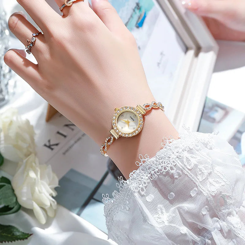 Relógio de quartzo de strass feminino, relógios femininos, relógio, moda Qme Gold