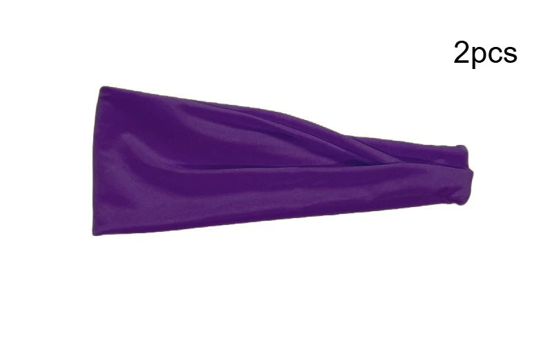 Men Women Elastic Sports Headband, Sweat Wicking Non Slip Wide Workout Hair Band for Running Cycling Yoga Gym Fitness Qme Purple 2pcs