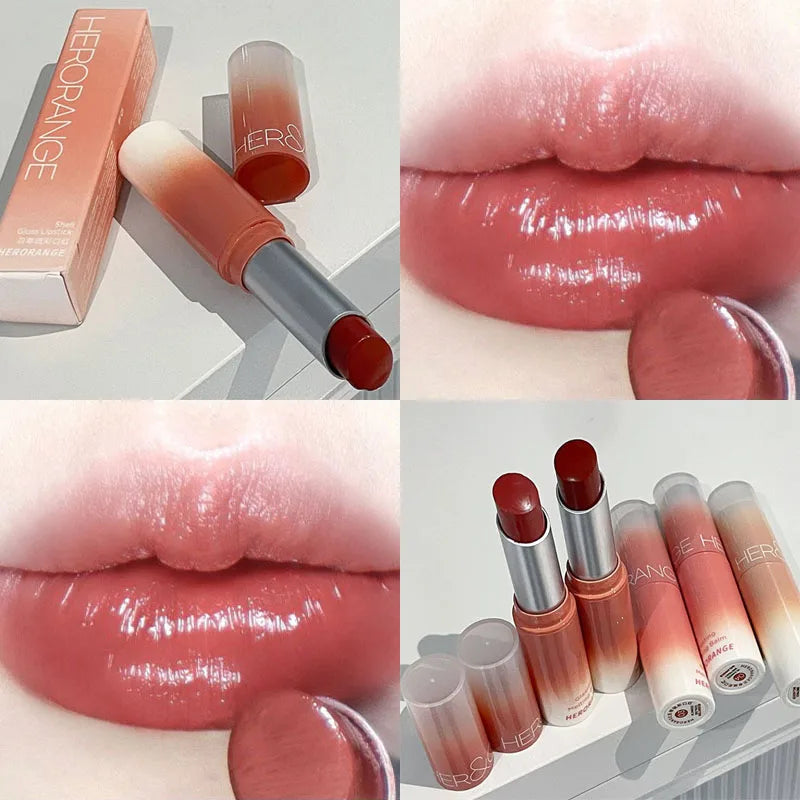 Water Light Solid Lip Gloss Jelly Cherries Red Lip Tint Clear Lasting Moisturizing Lipstick Mirror Non-stick Cup Lipstick Makeup Qme