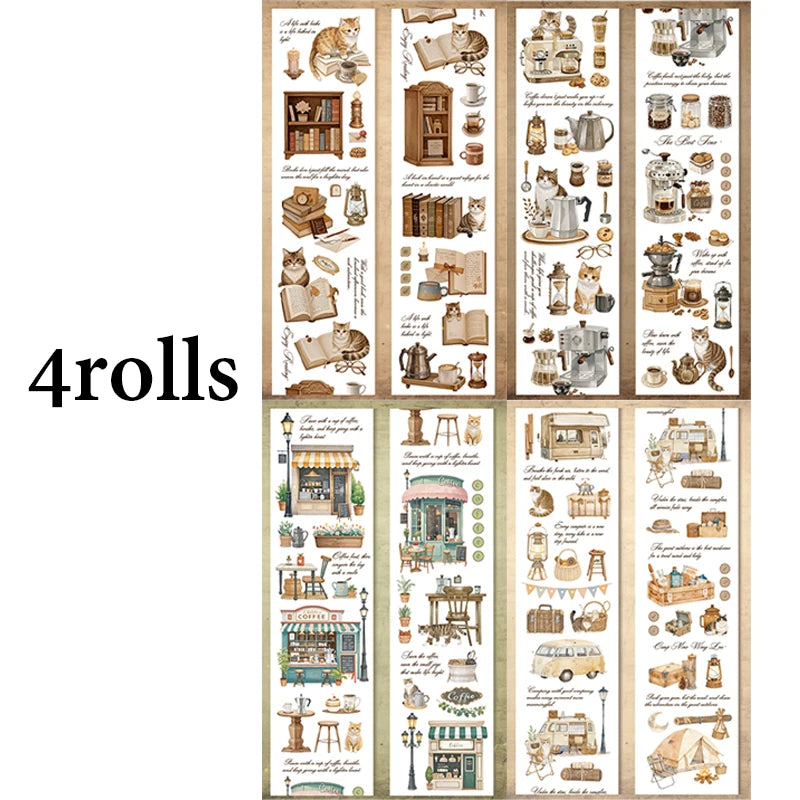 Coffee & Cats Washi Tape, Decorative Craft Tape for Journaling & Scrapbooking, Versatile for Stationery & DIY Lovers Qme