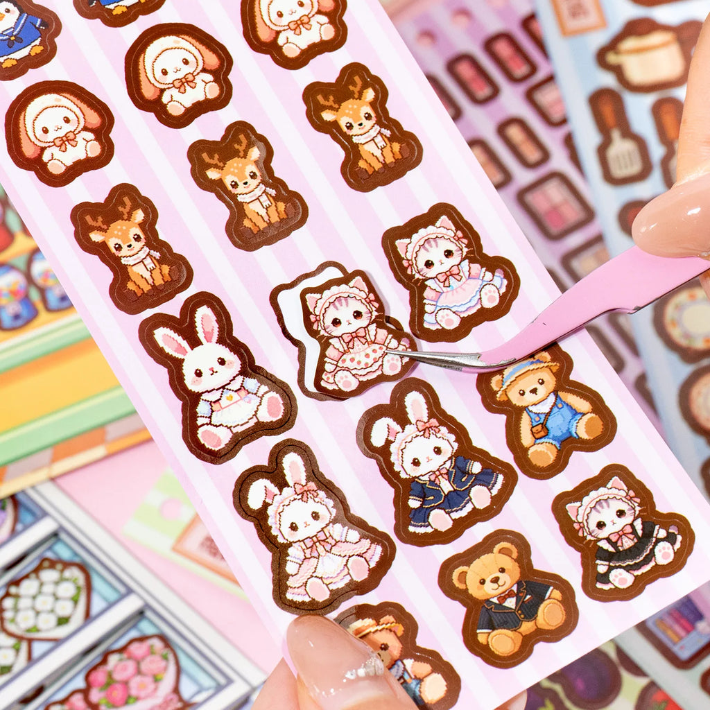 TIANZI 3D Scene Cartoon Landscape Stickers Book Collection Stacking Sticker Stereoscopic Hut DIY Cute Scenic Sticker Set Gift Qme