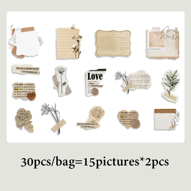 Retro Literary Journal Sticker Pack, Junk Journal Base Decor Stickers, Border Embellishments for Gift Wrapping Decoration Qme C