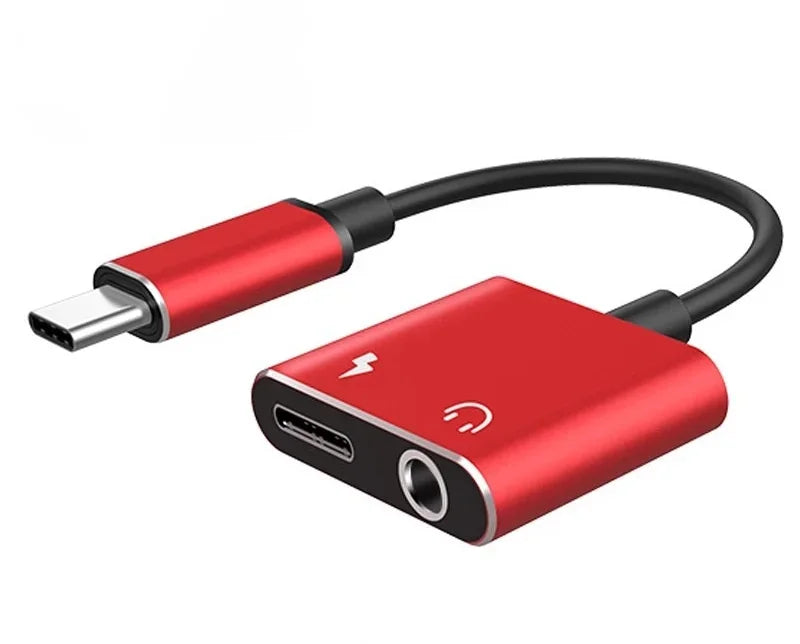 5pcs Mobile Phone Type-c To 3.5mm Two-in-one Adapter for Listening To Songs and Charging Mobile Phone Adapter Audio Adapter Qme Red