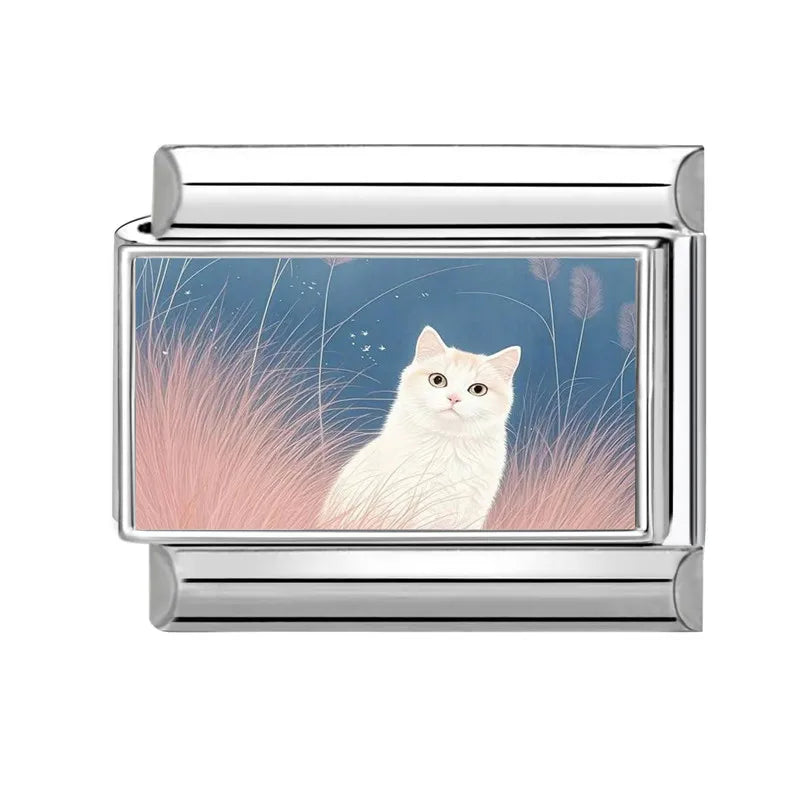 Fashion Green Grassland Daisy Flowers Cats Series Italian Charms Fit