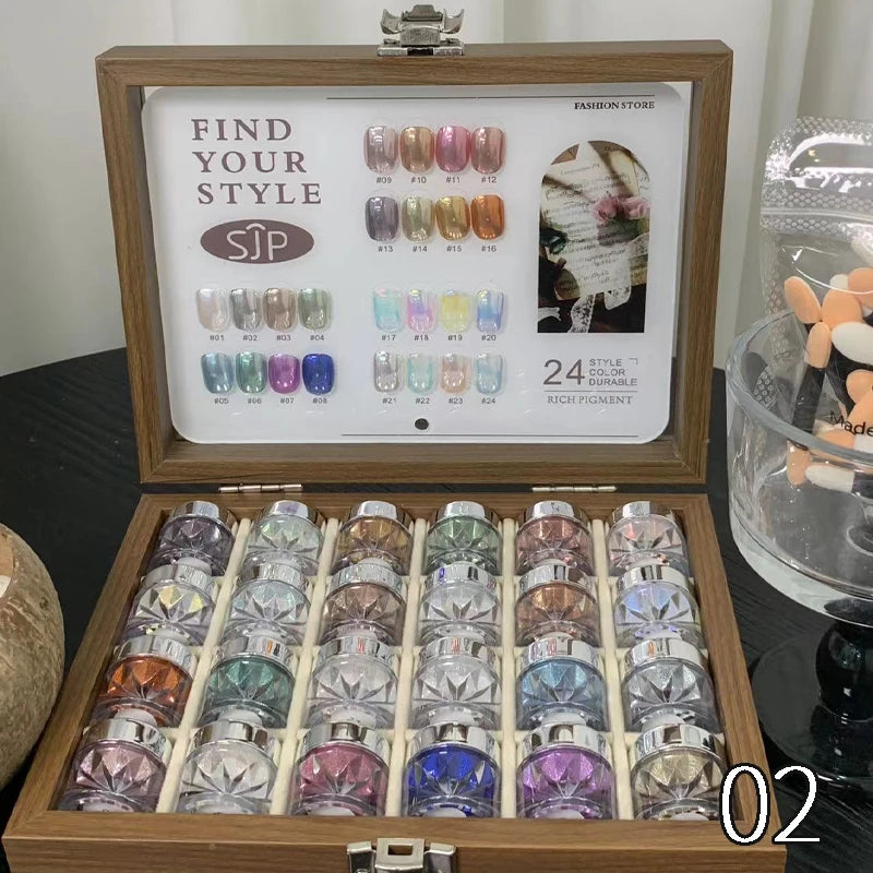 24-Color Dopamine Nail Art Mirror Powder Chart Storage Box DIY Charm Qme 02