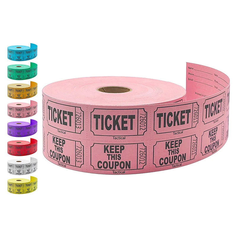 1000Pcs Colorful Tearable Raffle Tickets Double Rolls Admission Ticket Game Ticket For Events Carnivals Entry Class Reward Qme