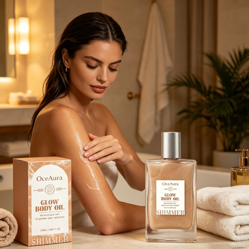 OceAura Glow Body Oil Honey Glitter Silky Skin Radiance Enhanced Deep Nourishment Non-greasy Coconut Oil Moisturizing Body Oil Qme