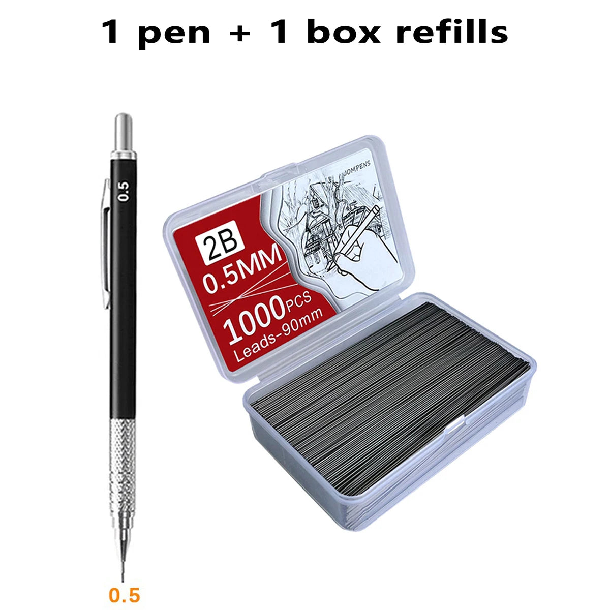 Metal Mechanical Pencil Large capacity Lead And Refills Set 0.3, 0.5, 0.7, 0.9 2.0 Mechanical Pencils for Drawing Sketching Qme 0.5mm set