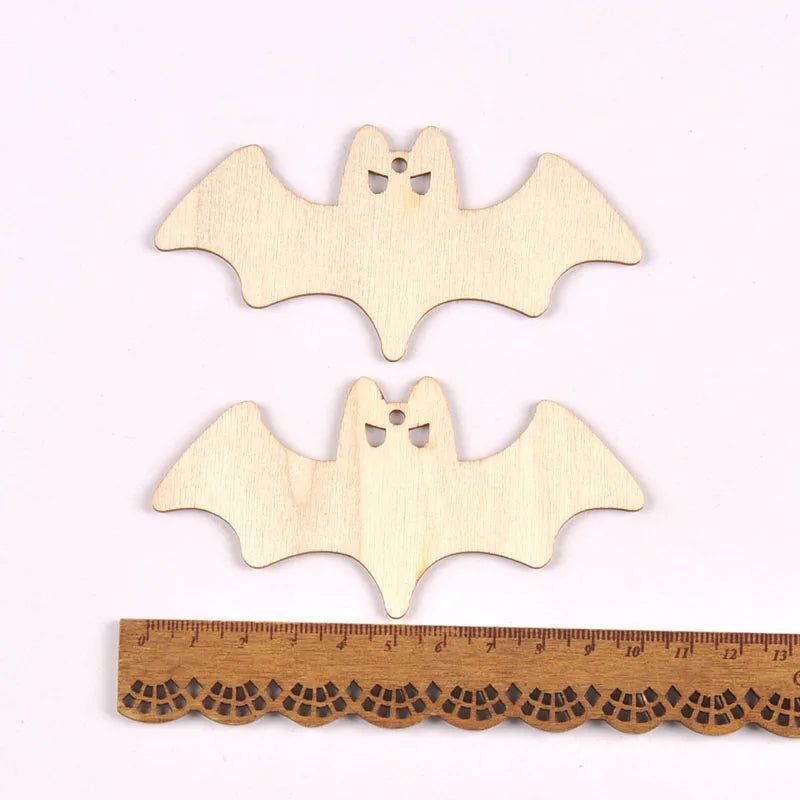 10Pcs 4.5-10cm Unfinished Halloween Decorations Bat/Spider/Ghost Wooden Crafts DIY Blank Hanging Ornaments Home Party Supplies Qme 2