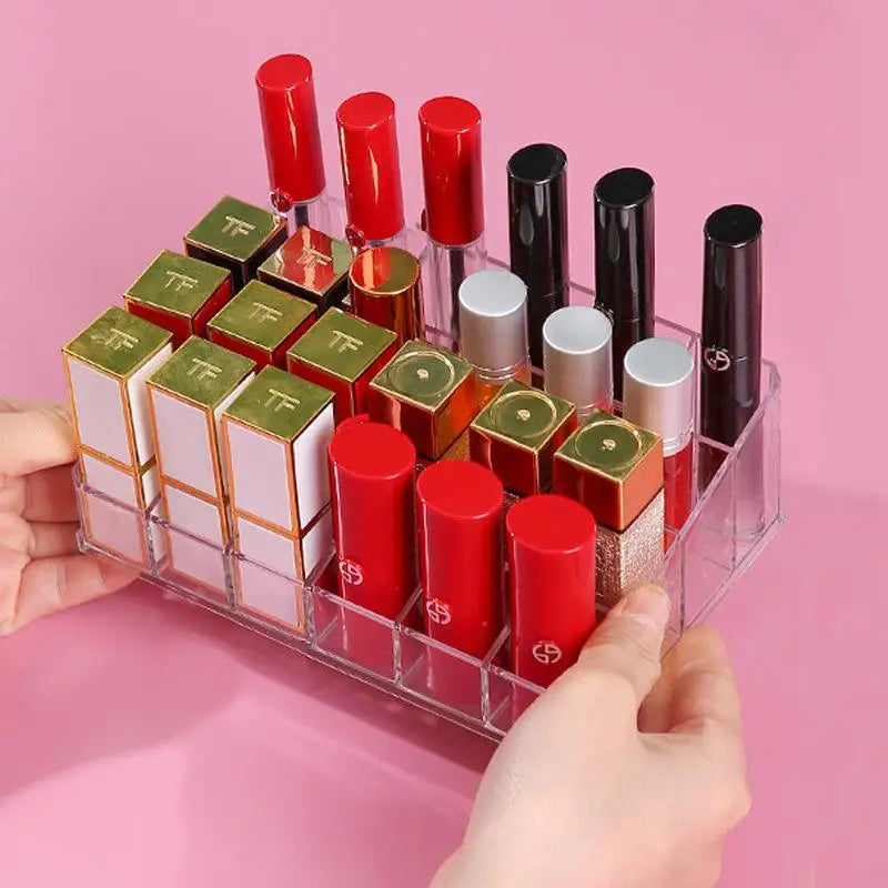 24 Grids Clear Acrylic Lipstick Box Makeup Organizer Storage Box Make Up Brush Organizer Display Holder Cosmetic Organizer Box. Qme