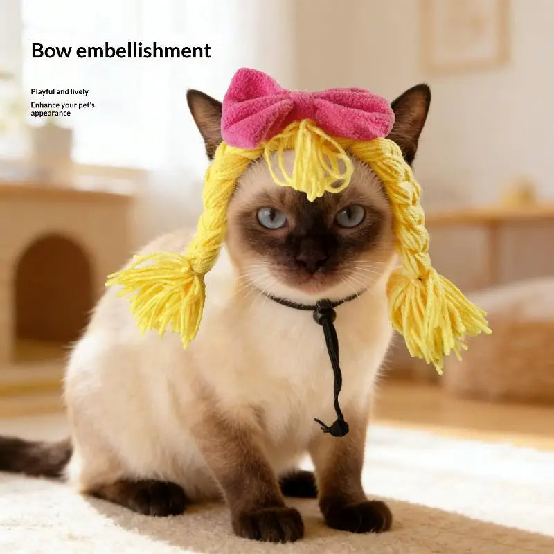 Dress Up Cat Dog Headgear Decoration Accessories Pet Supplies Wig Qme
