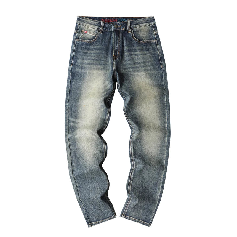 High-quality American retro jeans men's 2025 autumn new micro-elastic popular wear-resistant wash slim straight pants Qme